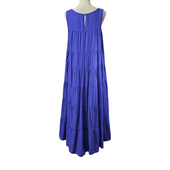 J.Jill Tiered Sleeveless Boho Cottage Flowy Maxi Sundress Royal Purple Size L - Picture 7 of 11